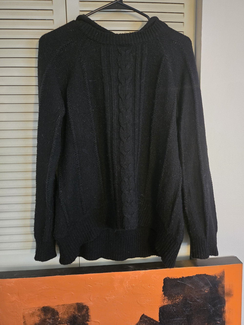 Hooded Relativity Black Cable-Knit Crewneck Sweater